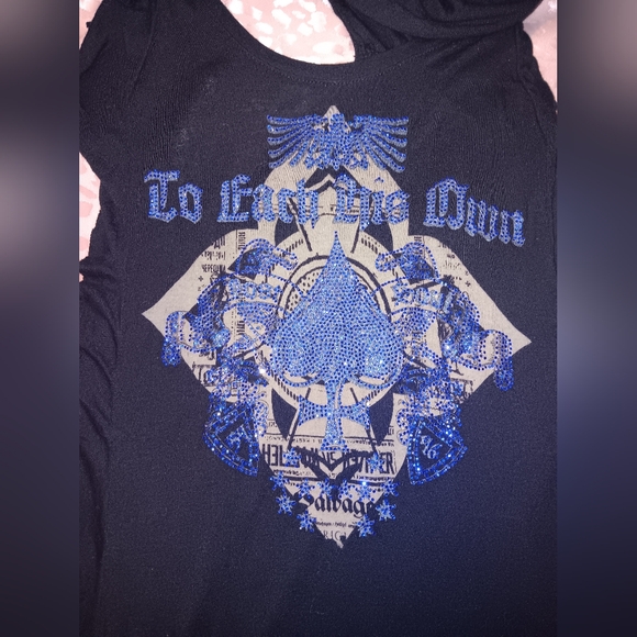 SALVAGE Rare Rhinestone "To Each His Own" Hooded Black Graphic Sleeveless Dress - Picture 3 of 11